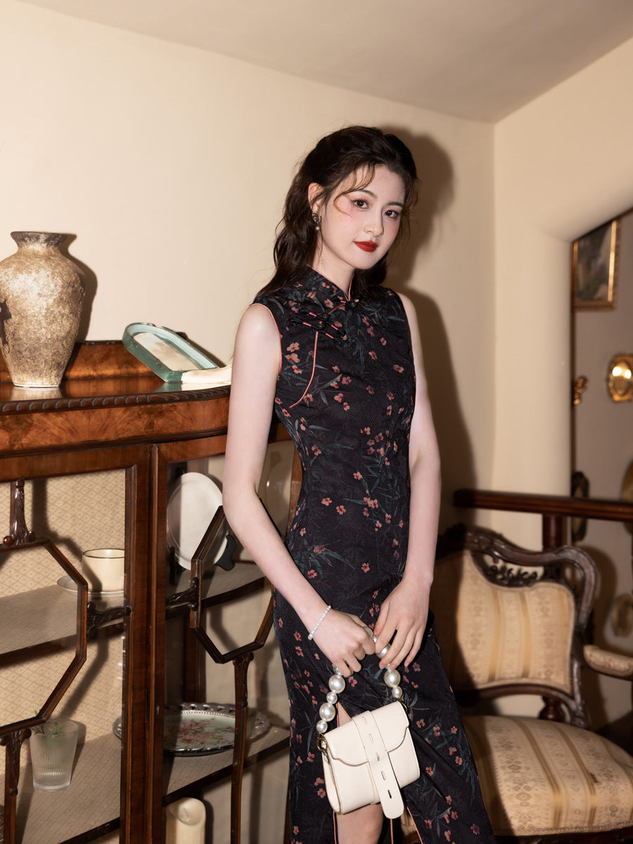 Sleeveless Improved Cheongsam – 2025 Retro Floral Daily Dress