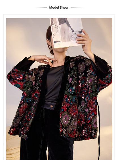 High-End New Chinese Style Embroidered Sequin Coat | Elegant National Top