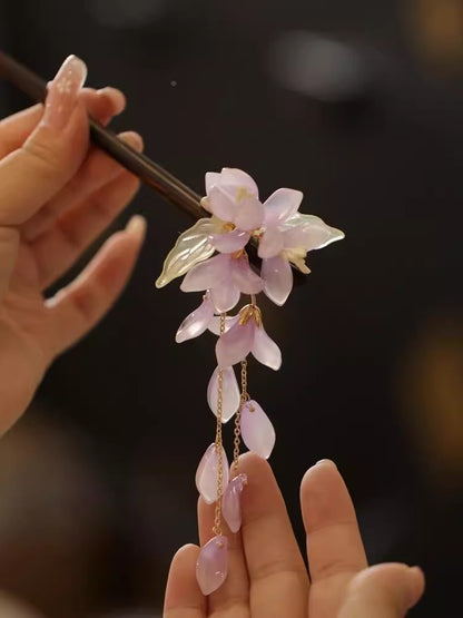 New Chinese Style Begonia Flower Hairpin Cheongsam Fairy Tassel Wooden Hairpin