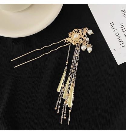 Elegant Pearl Hairpin | Chinese Style Cheongsam Back Hair Accessory