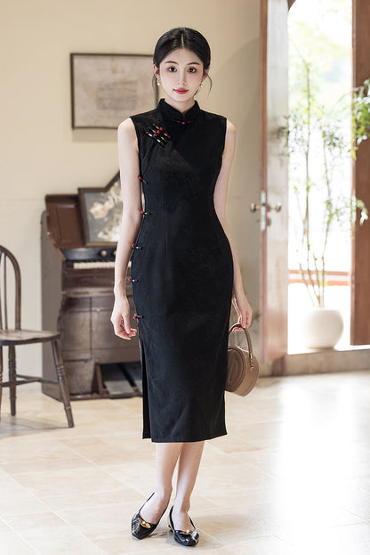 Improved Chinese Sleeveless Cheongsam – Elegant Autumn Fashion