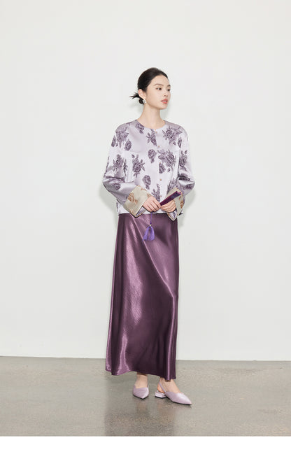 High-End Stylish Satin Jacquard Jacket for Women