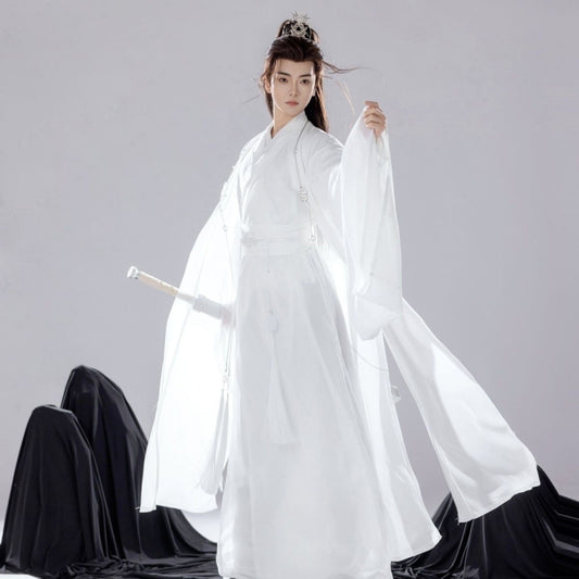 Elegant Gentleman Hanfu Mens Fairy Style Ancient Costume Large Sleeve Shirt