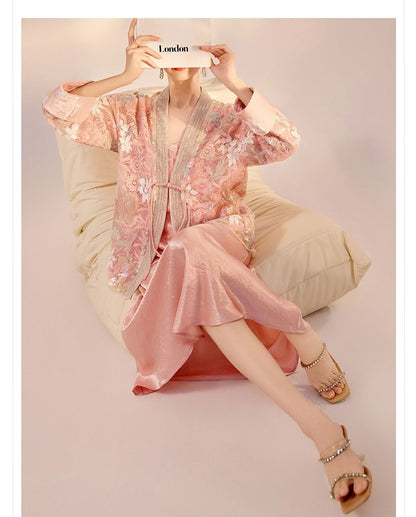 Spring New Chinese Style Velvet Sequin Embroidered Mesh Blouse