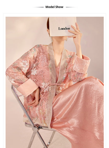 Spring New Chinese Style Velvet Sequin Embroidered Mesh Blouse