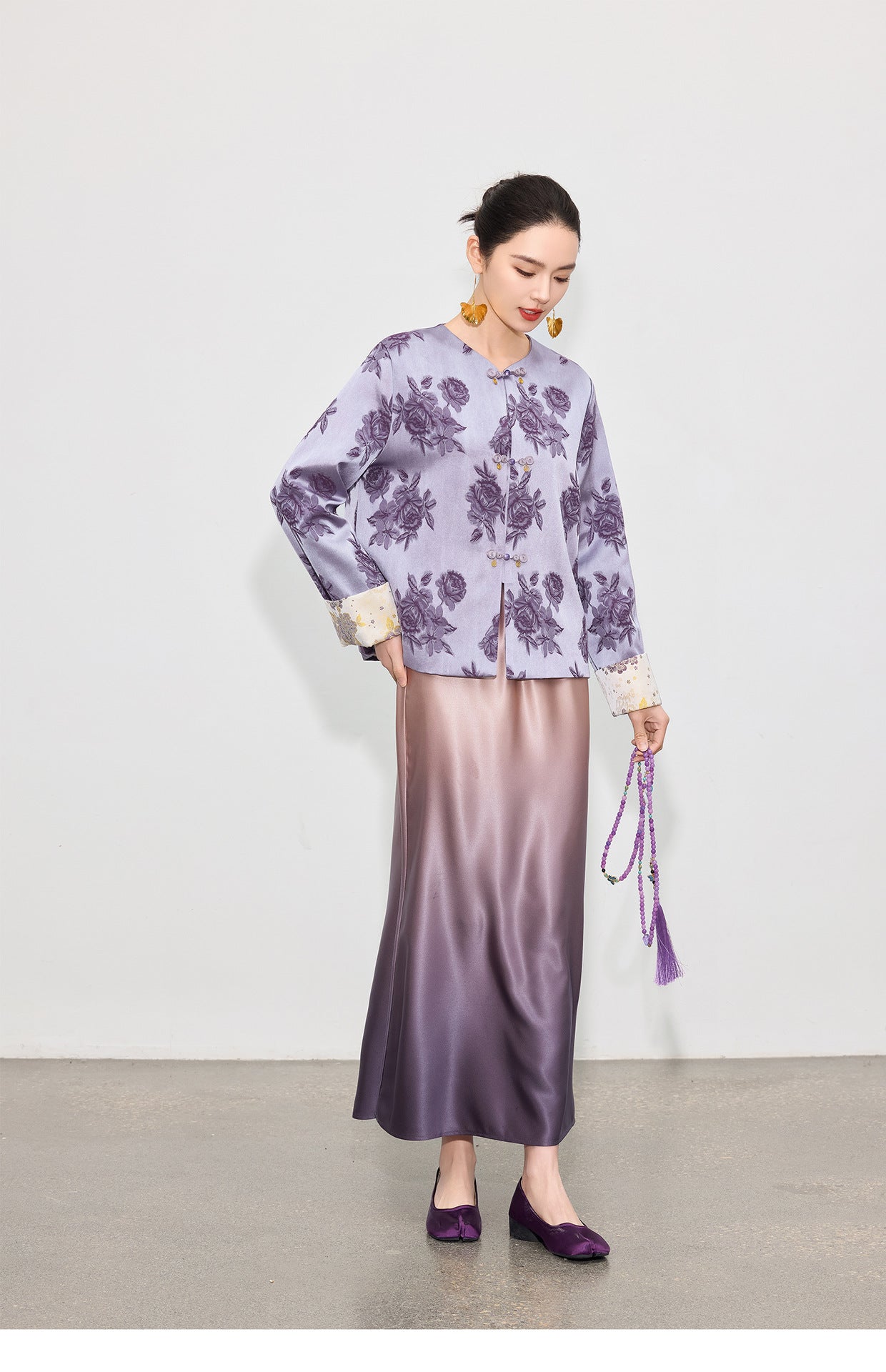 High-End Gradient Satin Mermaid Midi Skirt, Spring Design