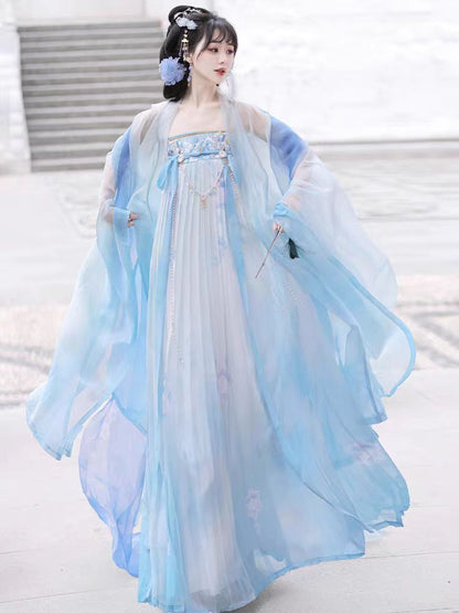 Tang Style Hanfu Set — Embroidered Ru Skirt & Large Sleeve Shirt