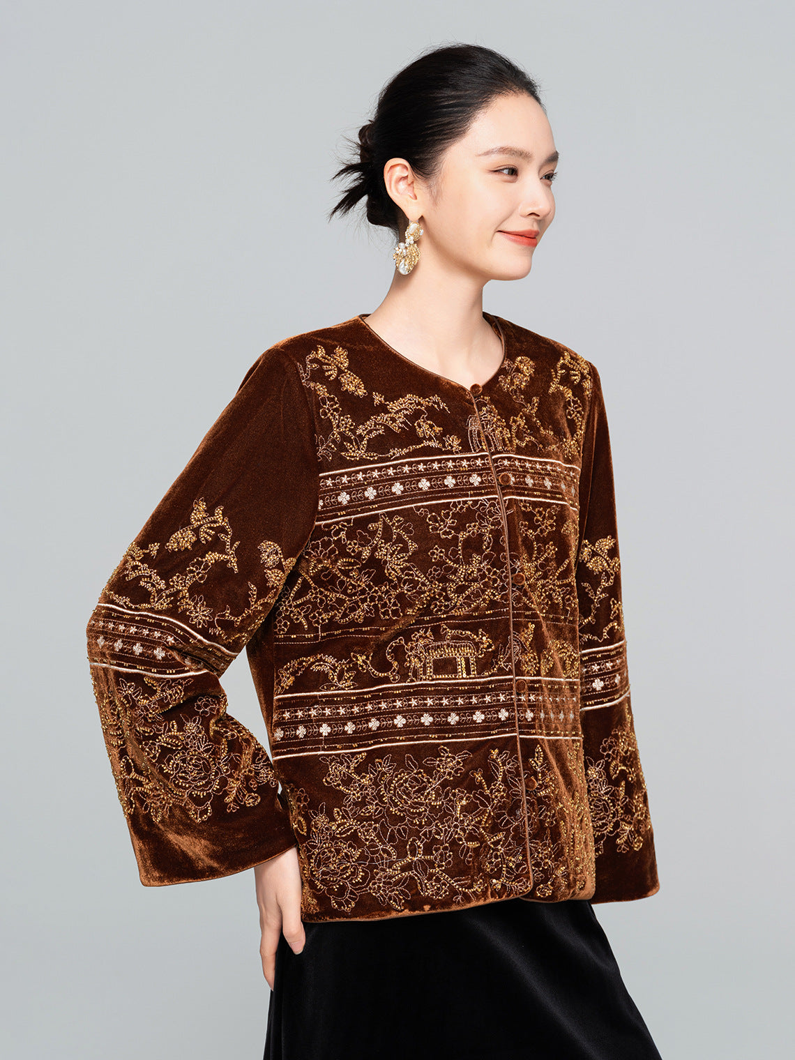 High-End Vintage Velvet Beaded Jacket New Chinese Style Women