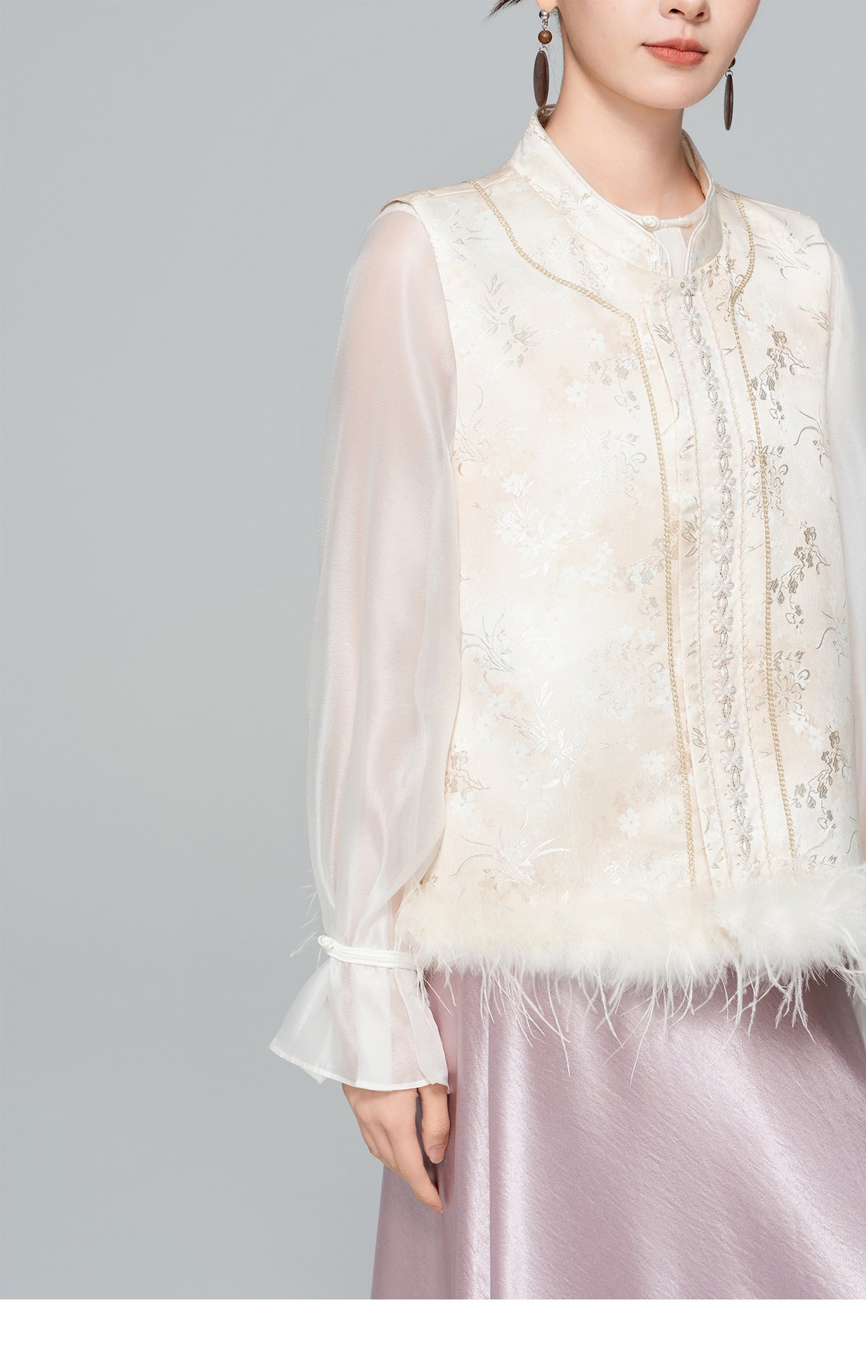 Elegant Stand Collar Jacquard Furry Vest