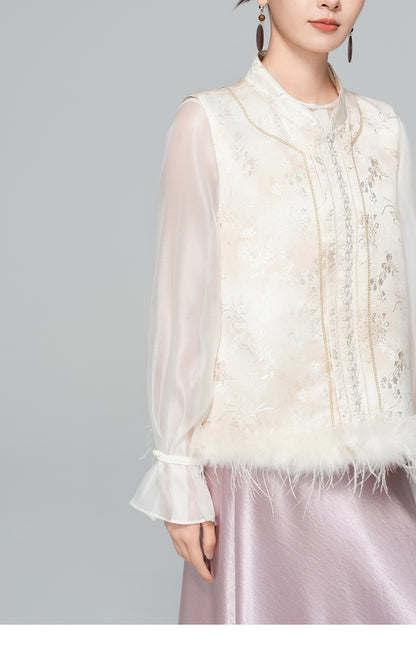 Elegant Stand Collar Jacquard Furry Vest