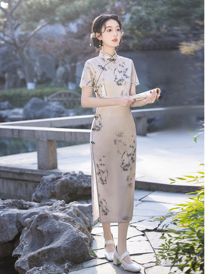 Asymmetrical Long Cheongsam – High-End Elegant Daily Dress