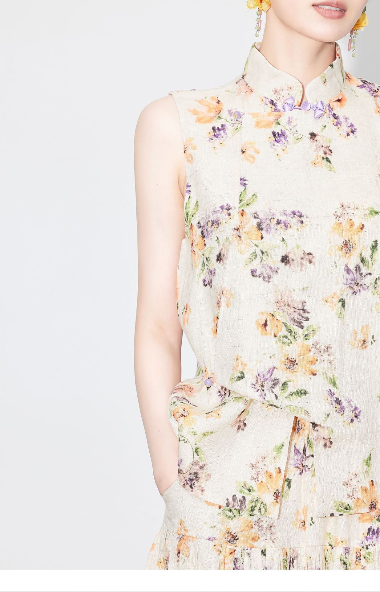 High-End Linen Sleeveless Button Top & Slimming Skirt for Women