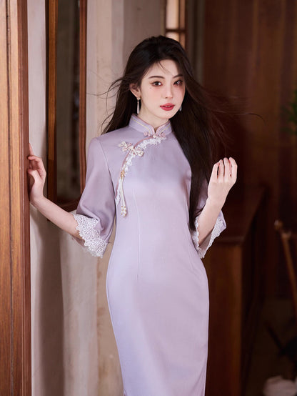 Purple Cheongsam 2025 – Elegant Young Chinese Style Autumn Dress