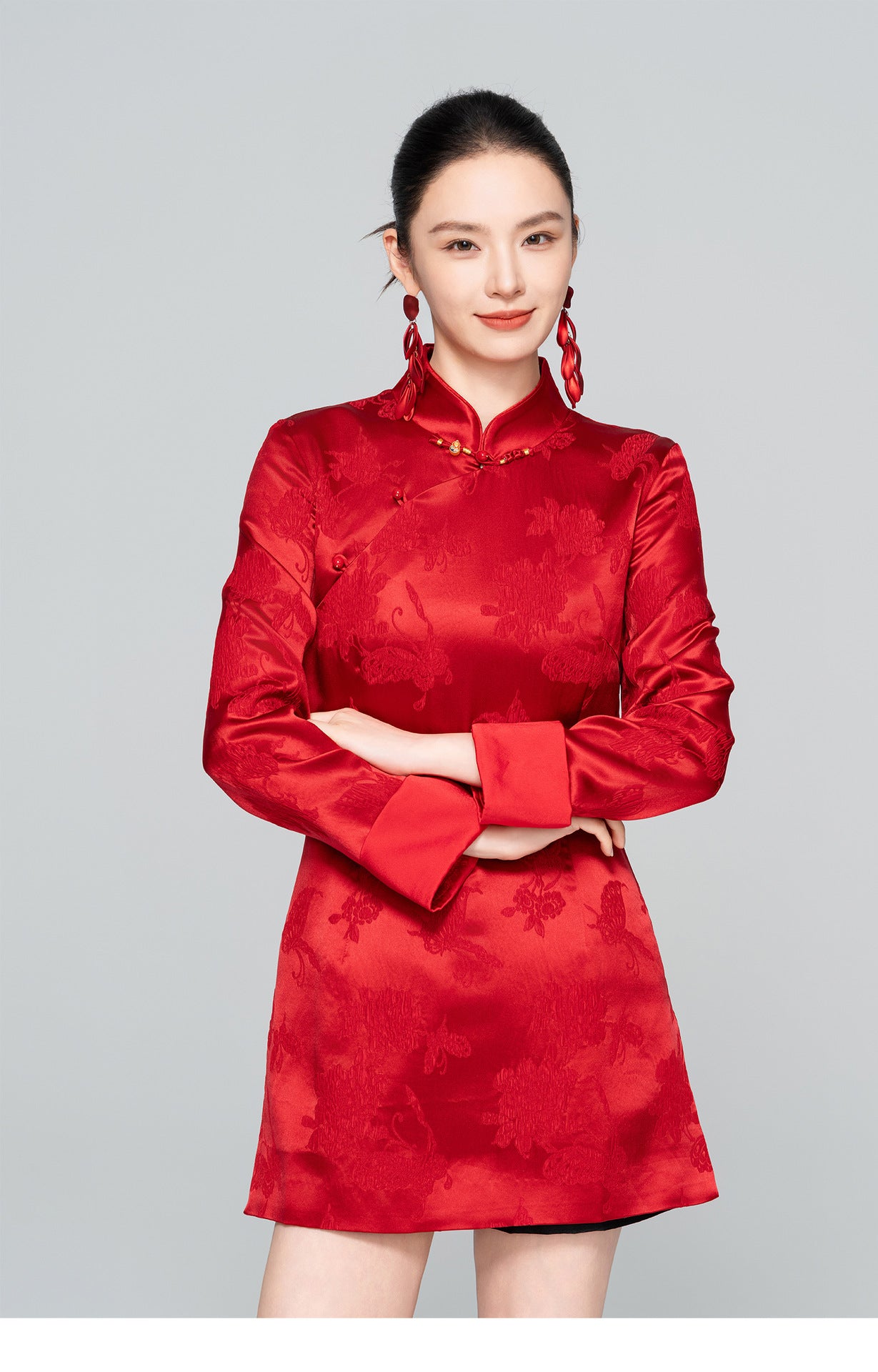 Improved Red Chinese Style Stand Collar Elegant Dress