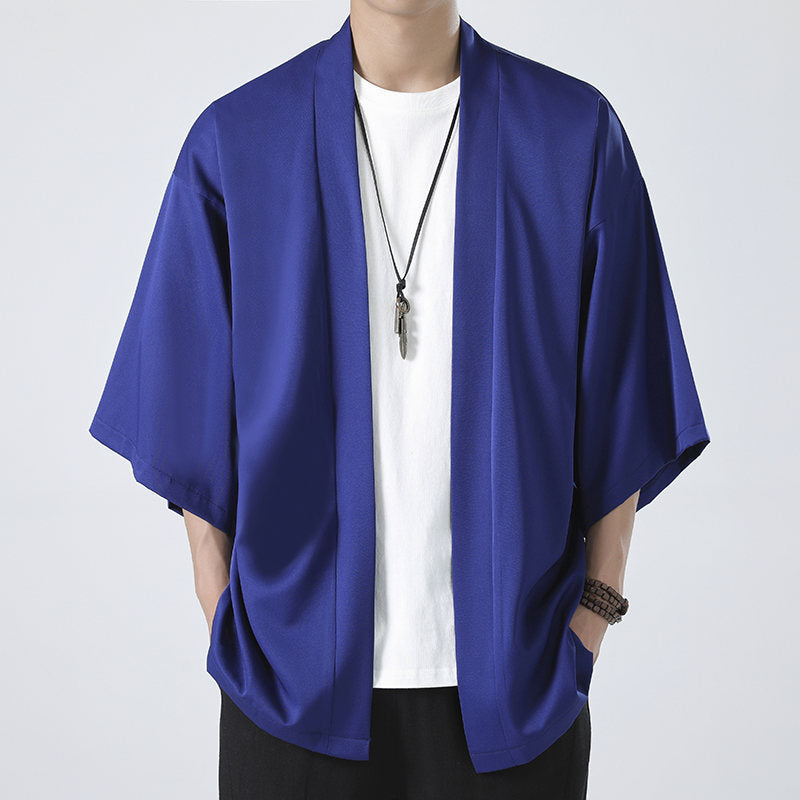 Chinese Summer Mens Cape Coat Three Quarter Sleeve Casual Plus Size