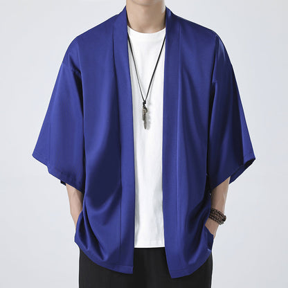 Chinese Summer Mens Cape Coat Three Quarter Sleeve Casual Plus Size