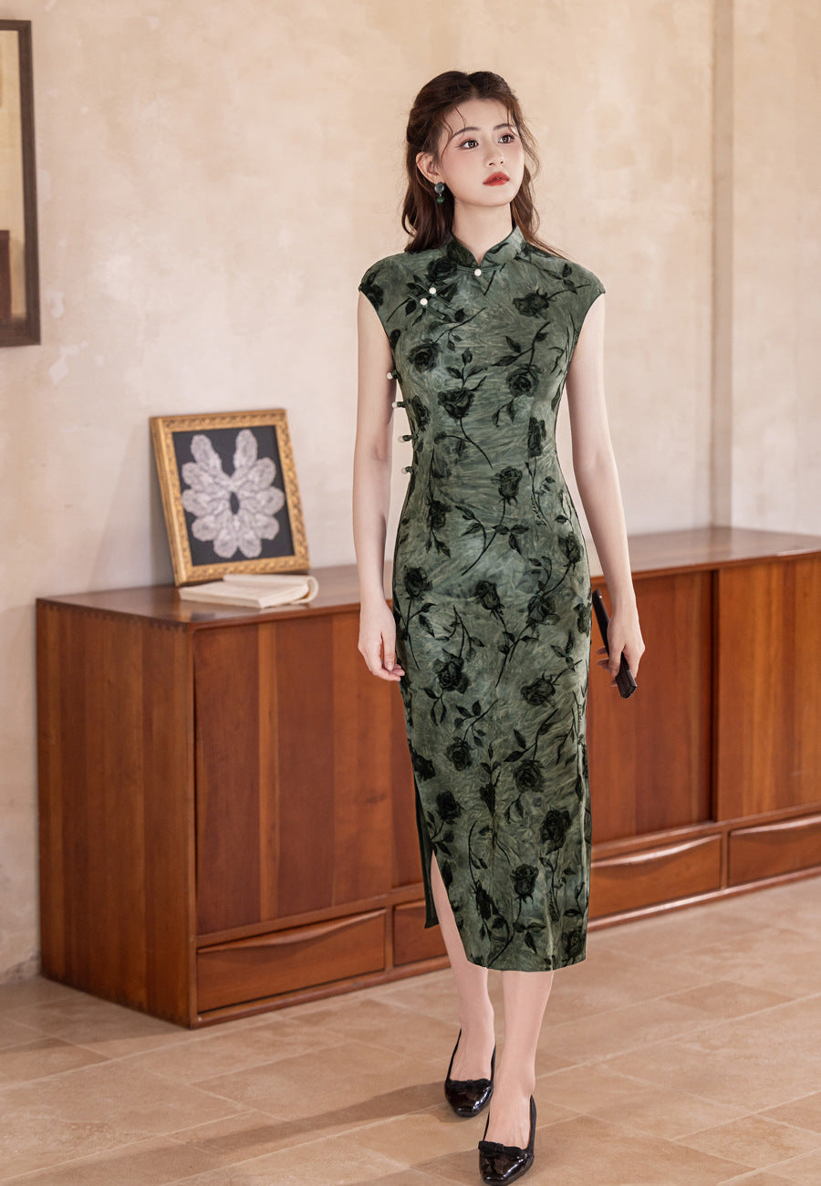 New Chinese Style Cheongsam – Blue Elegant Daily Dress