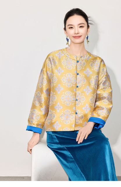 Stylish Retro Jacquard Long Sleeve Jacket