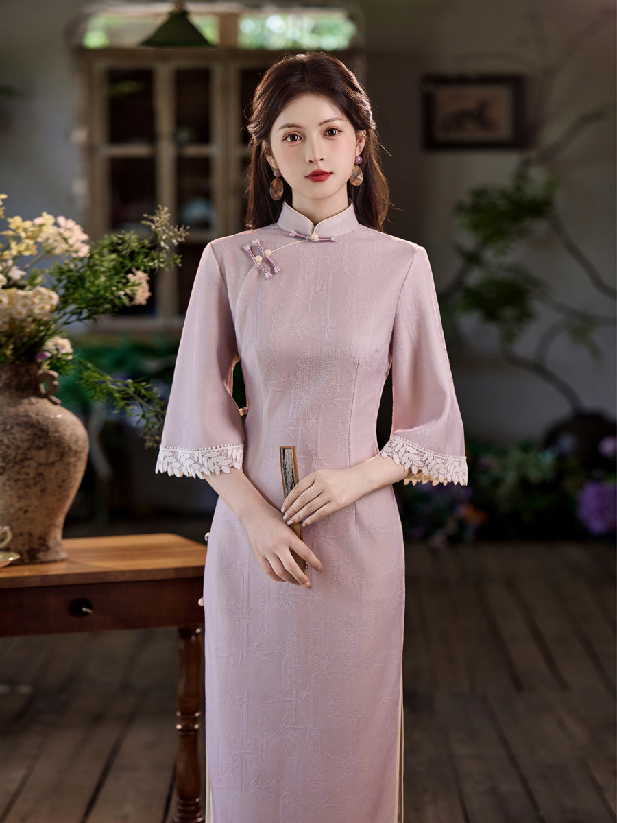 New Chinese Style Long Cheongsam – Jacquard Suzhou Youth Dress