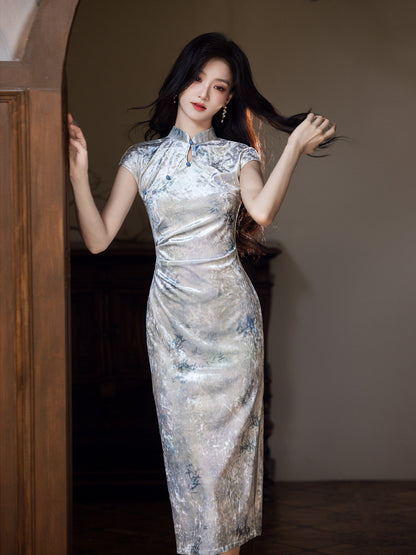 Improved Chinese Style Qipao – Everyday Wear Pink Velvet Dress
