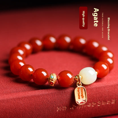 Natural Red Agate & Obsidian Bracelet — Lucky Protection Charm for Zodiac Year