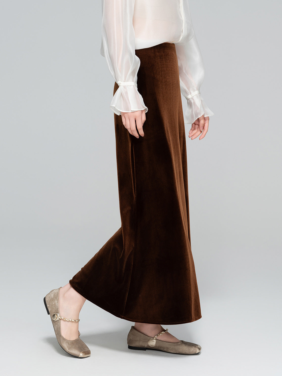 Slimming High-Waist Silk Velvet Midi Skirt for Women