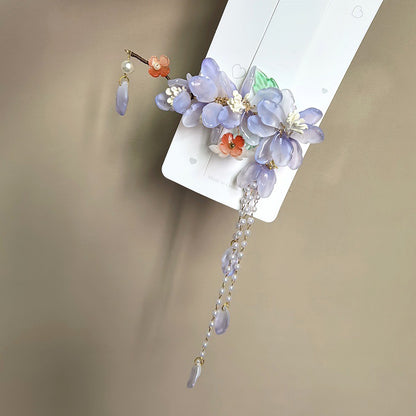 Orchid tassel headdress with side clips and new Chinese flower hairpins