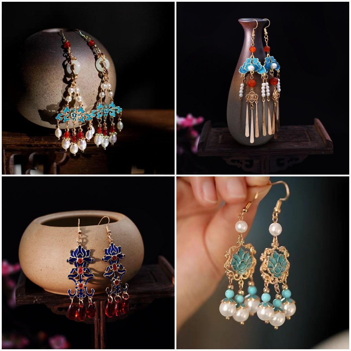 Burnt Blue Earrings | Ancient Style Tang Ming Dynasty Retro Hanfu Accessory