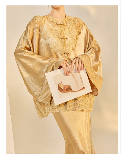 New Chinese Style Embroidered Jacket Skirt Set | Heavy Bead Lace Patchwork