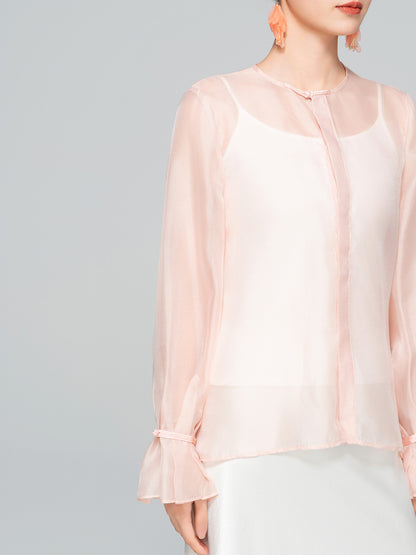 High-End Flared Sleeve Round Neck Women's Shirt