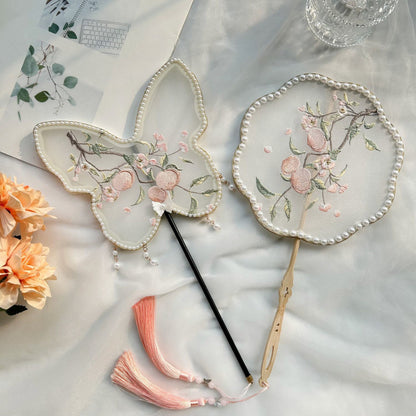 Ancient Style Tassel Round Fan — Hanfu Dance Fan for Adults & Kids