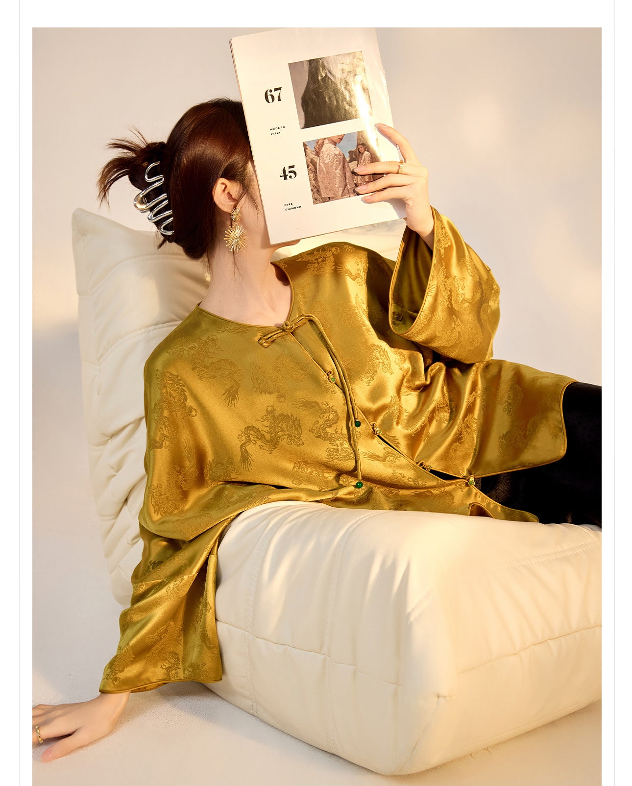 New Chinese Old Money Style Dragon Embroidered Acetate Luxury Coat