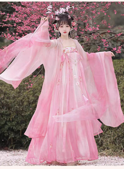 Tang Style Hanfu Set — Embroidered Ru Skirt & Large Sleeve Shirt