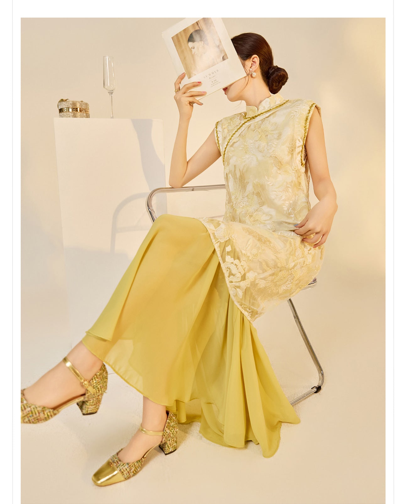 New Chinese Style Printed Cheongsam | Autumn Elegant Beaded Dress