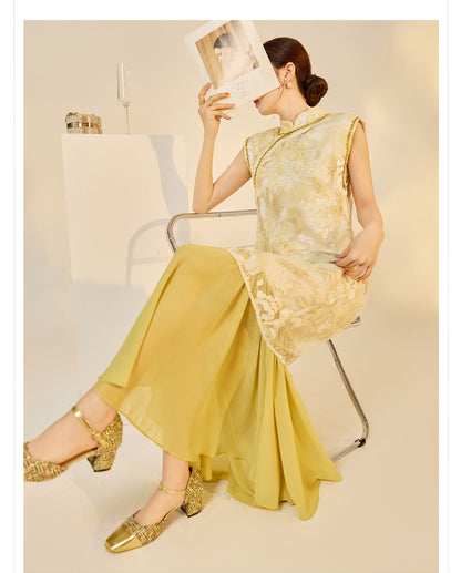 New Chinese Style Printed Cheongsam | Autumn Elegant Beaded Dress