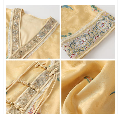 Luxury V-Neck Embroidered Jacket – Modern Chinese Style Outerwear