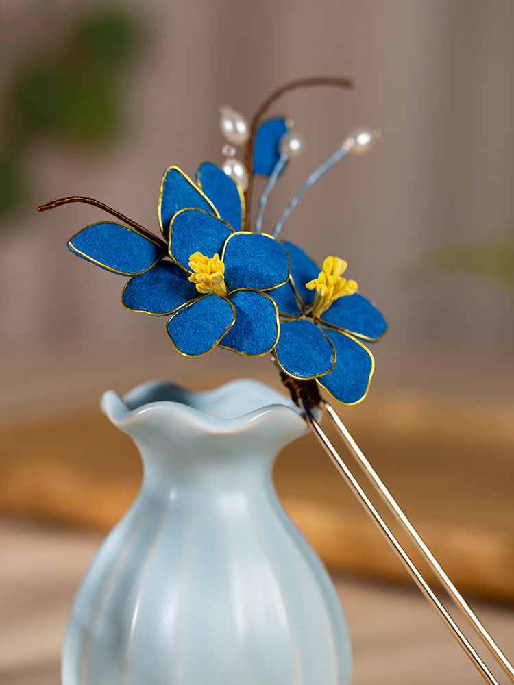High End Blue Velvet Hairpin Hanfu Hair Accessory Hairpin for Women