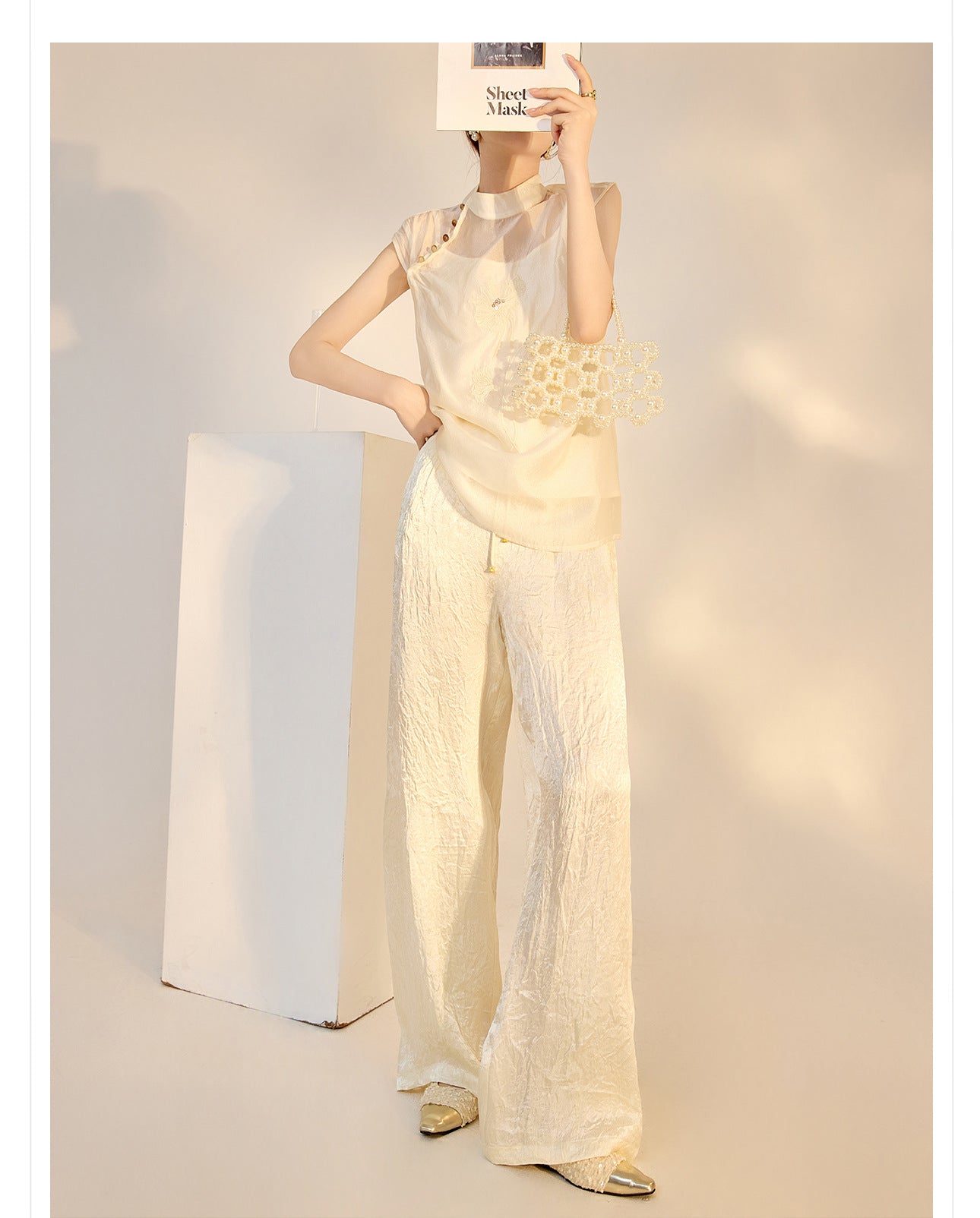 2026 New Chinese Style Elegant Acetate Wide-Leg Pants for Women