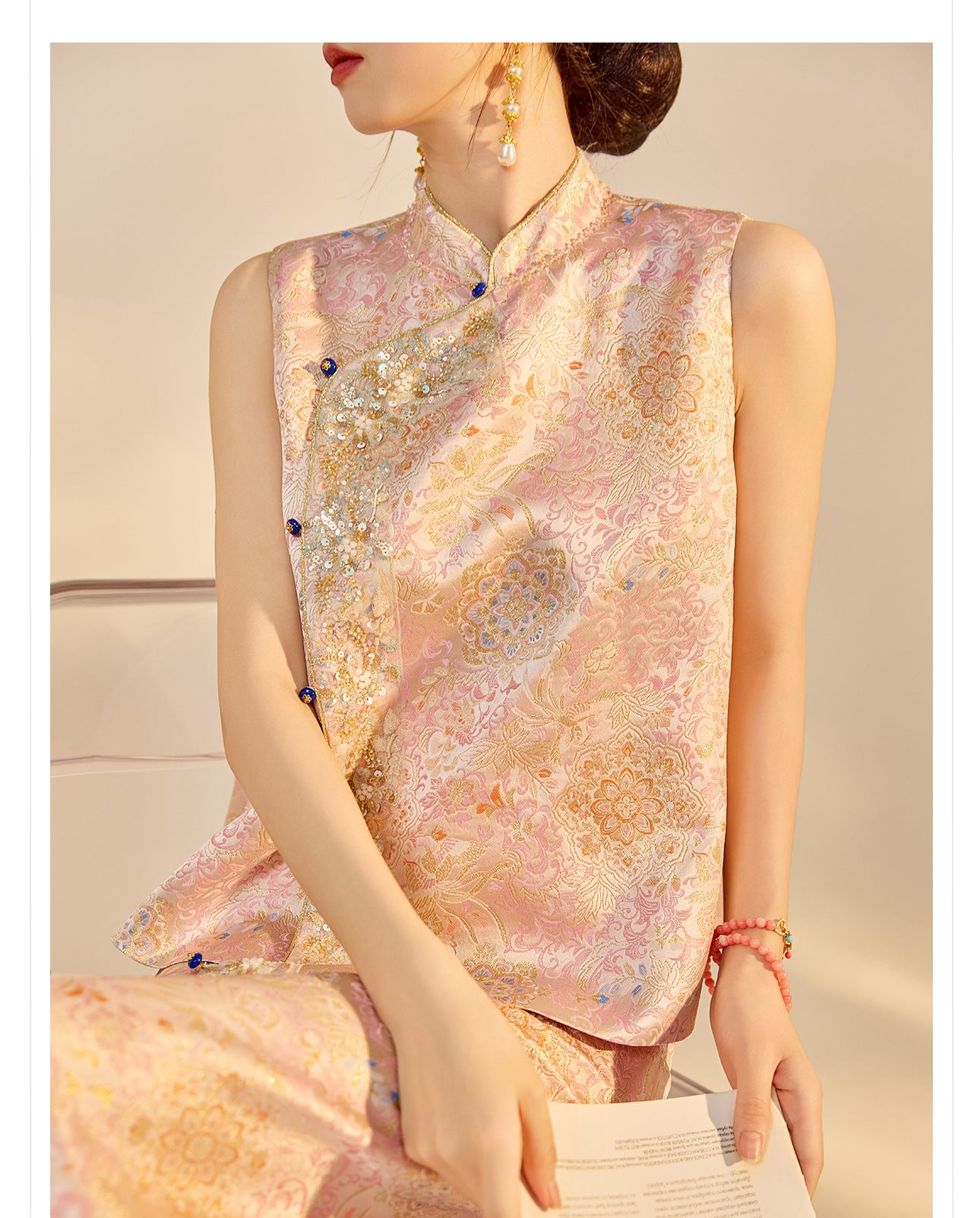 Elegant Beaded Asymmetrical Vest & High Waist Skirt Set