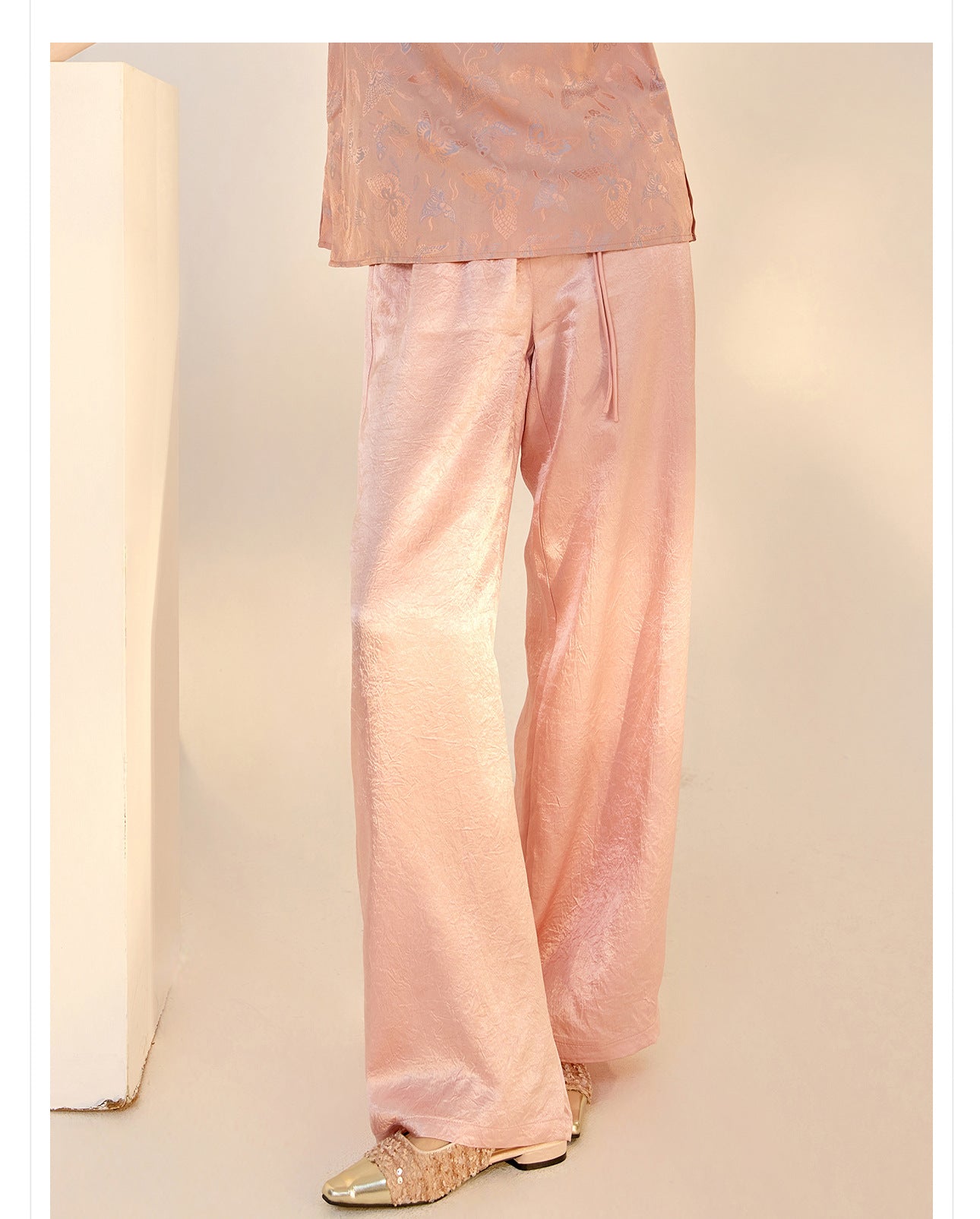 New Chinese Style High-Waist Wide-Leg Acetate Pants for Women