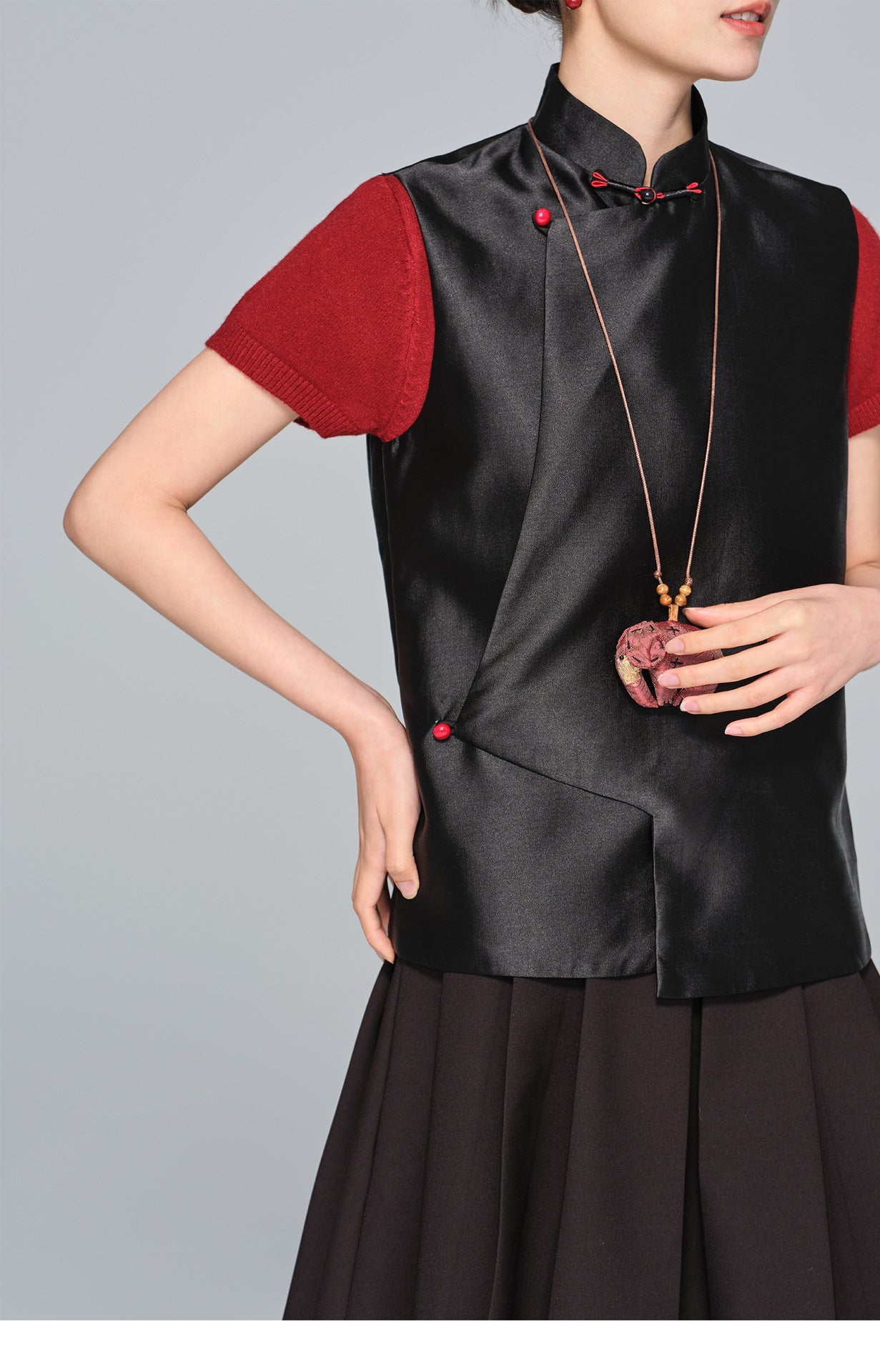 Elegant Stand Collar Layered Vest