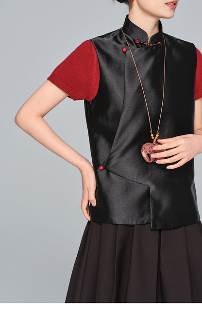 Elegant Stand Collar Layered Vest