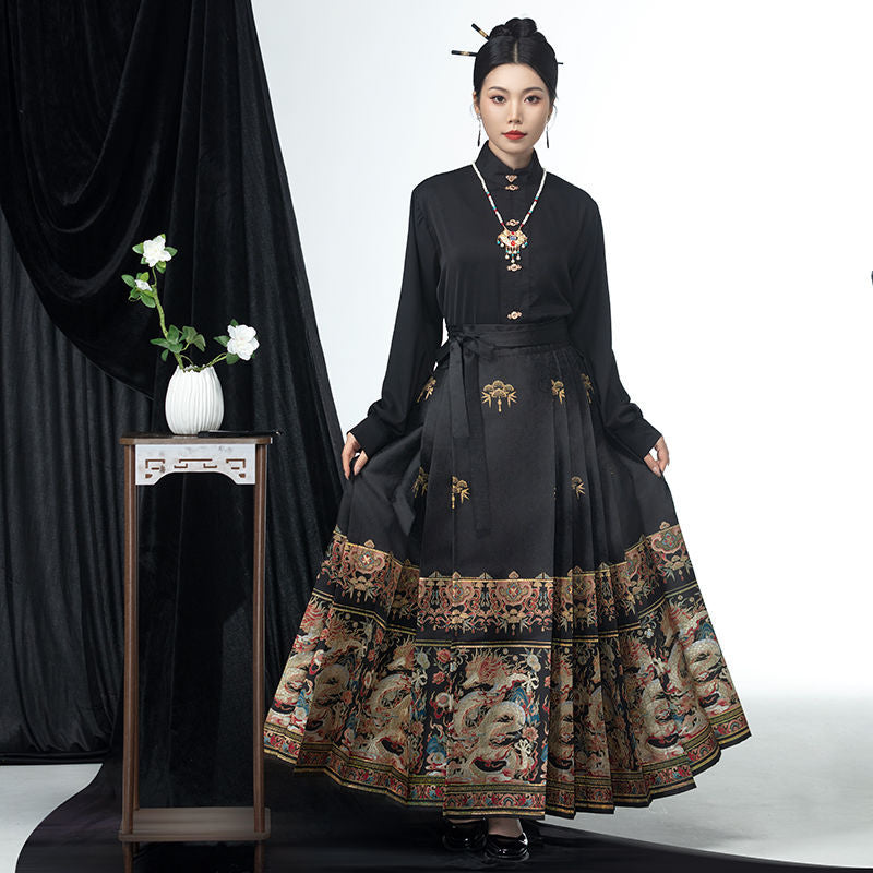 Elegant Autumn-Winter Brocade Horse-Face Skirt
