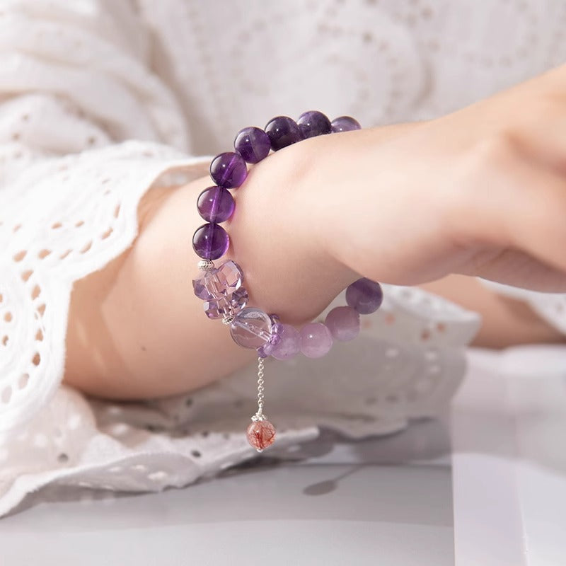 Natural Amethyst Nine-Purple Fire Bracelet — Lucky Exam Charm for Women