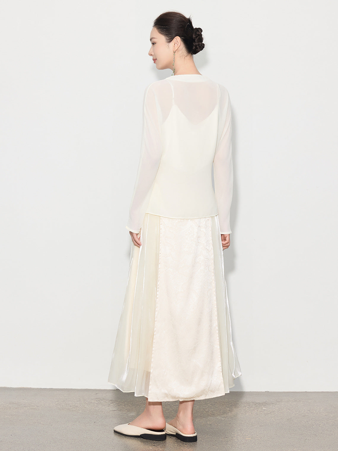 Chic Long Patchwork Mesh Skirt with Design Details