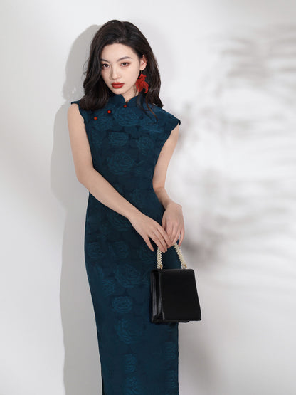 Improved Blue Cheongsam – 2025 Youth Daily Elegant Dress
