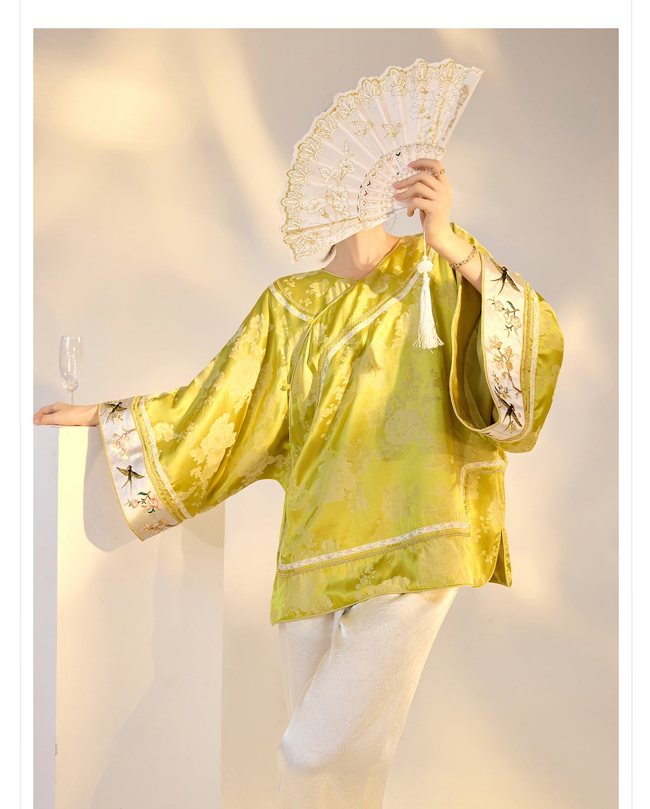 Elegant Yellow Jacquard Rayon Shirt New Chinese Style Top 2026