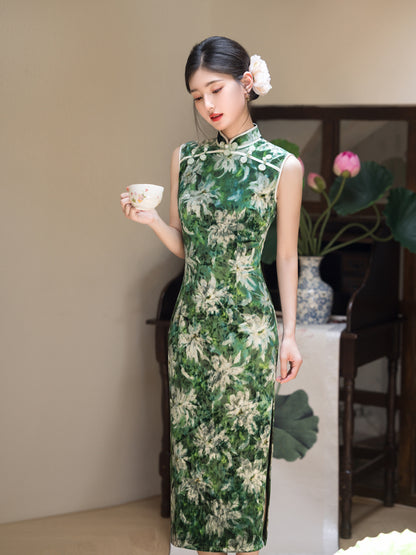 Jiangnan Retro Velvet Qipao – High-End Slim Fit Autumn Dress