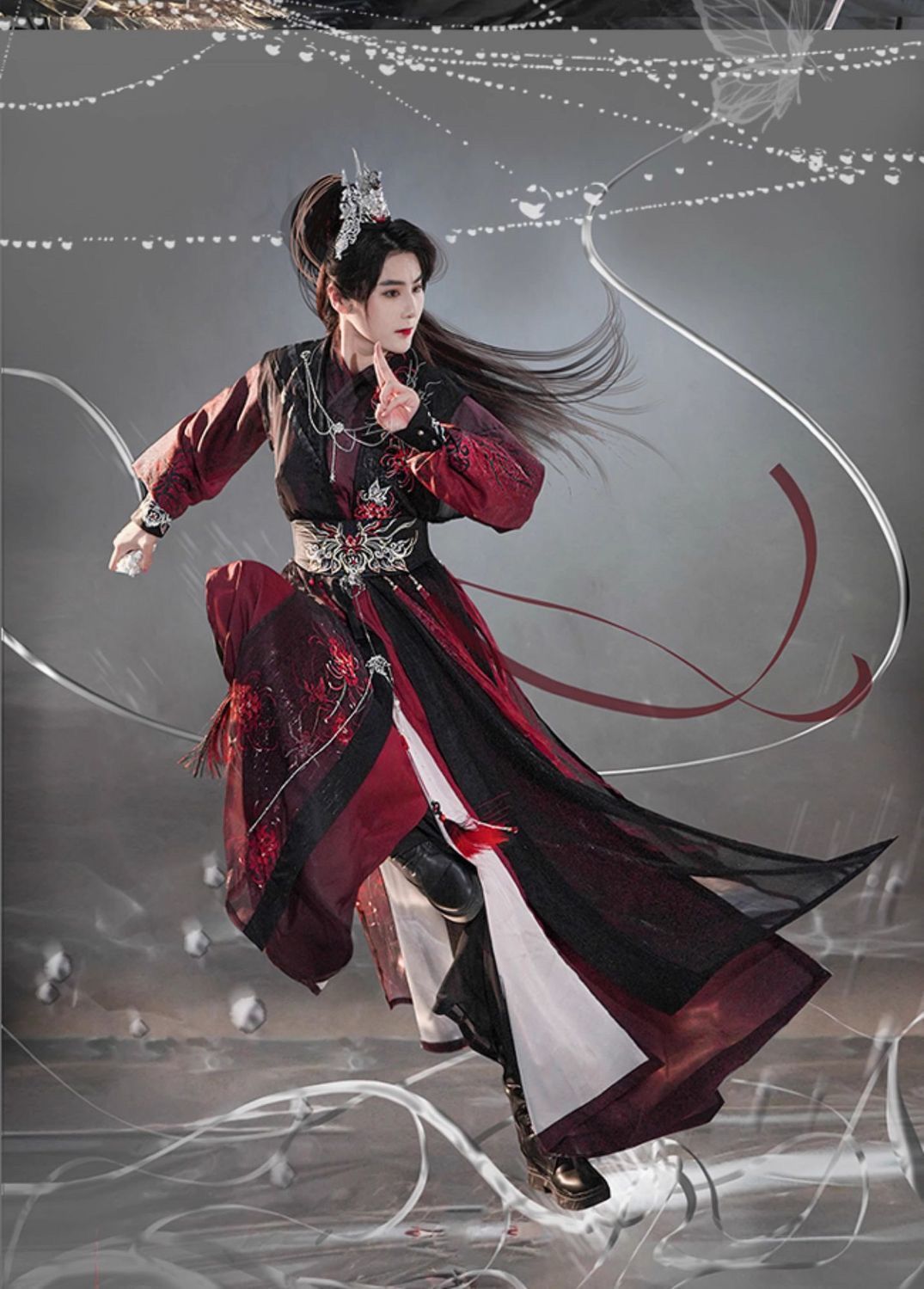 Men's and Women's Song Dynasty Hanfu Set Black Red Cross Collar Outfit