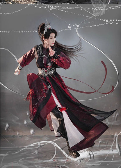 Men's and Women's Song Dynasty Hanfu Set Black Red Cross Collar Outfit